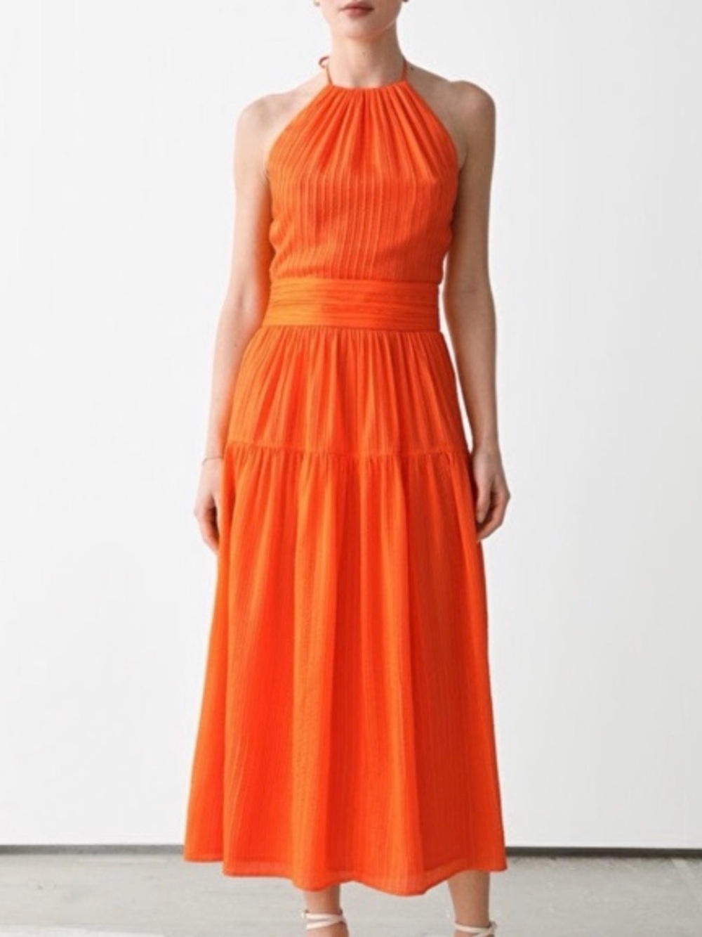 & OTHER STORIES x REJINA PYO Mulberry Silk Halter Midi Dress Orange Size 4 - Picture 2 of 10